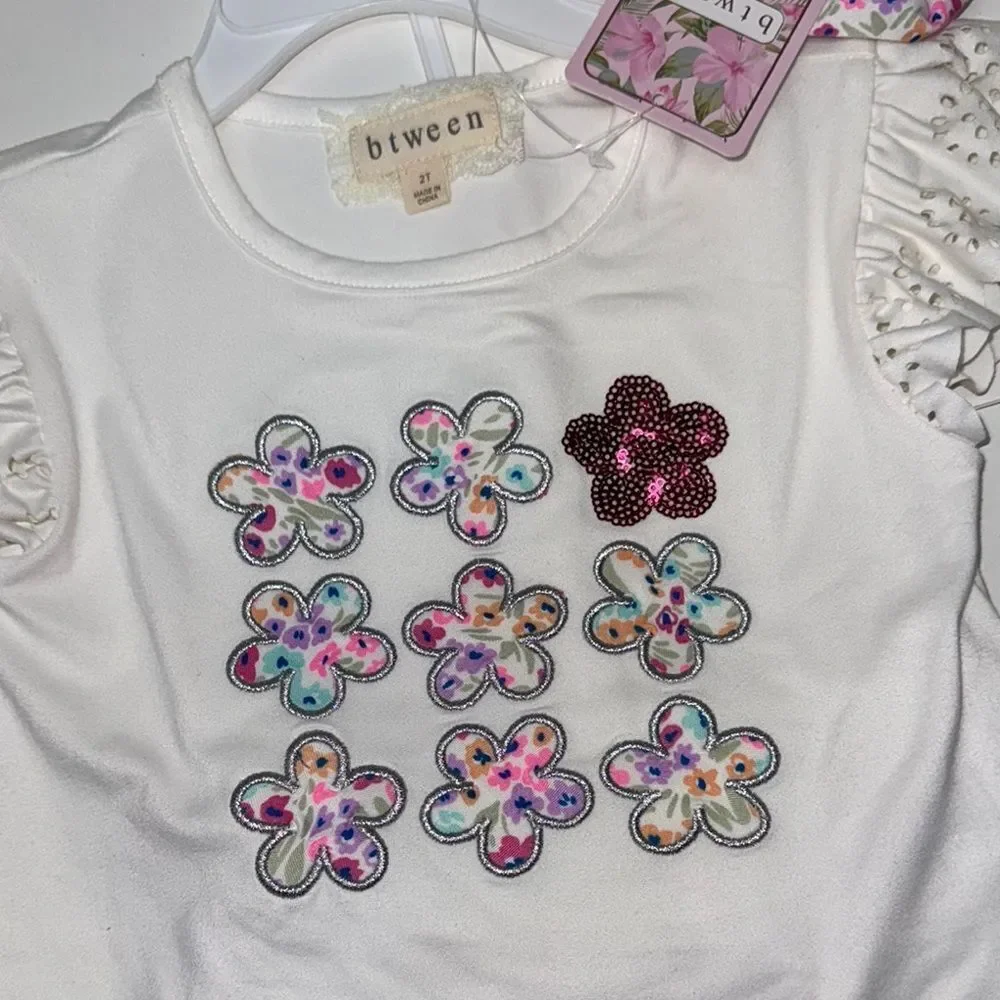 ๐ฅbtween Matching Setโin Soft Pastels with Floral Accents girls kids Sz 2T New - Picture 3 of 6